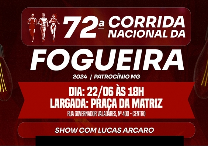 72ª CORRIDA DA FOGUEIRA É NESTE SÁBADO (22) COM SHOW DE LUCAS ARCARO