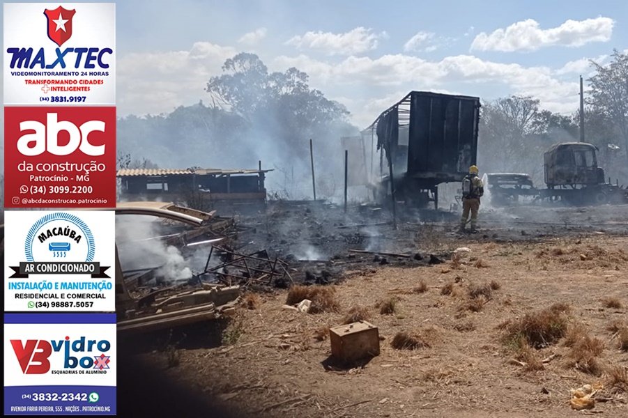 FOGO EM VEGETAÇÃO DESTRÓI CARRETA ESTACIONADA ÀS MARGENS DA BR 365