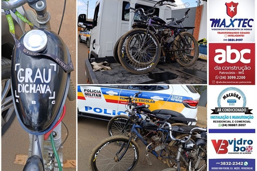 POLÍCIA MILITAR APREENDE 06 BICICLETAS MOTORIZADAS IRREGULARES PERTO DE ESCOLAS EM PATROCÍNIO