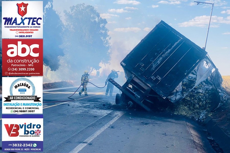 INCÊNDIO DESTRÓI CARRETA CARREGADA DE BATATAS CONGELADAS NA BR-146