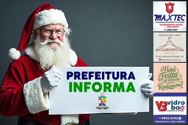 PREFEITURA INFORMA! FUNCIONAMENTO DOS SERVIÇOS MUNICIPAIS DURANTE OS FESTEJOS DE FINAL DE ANO