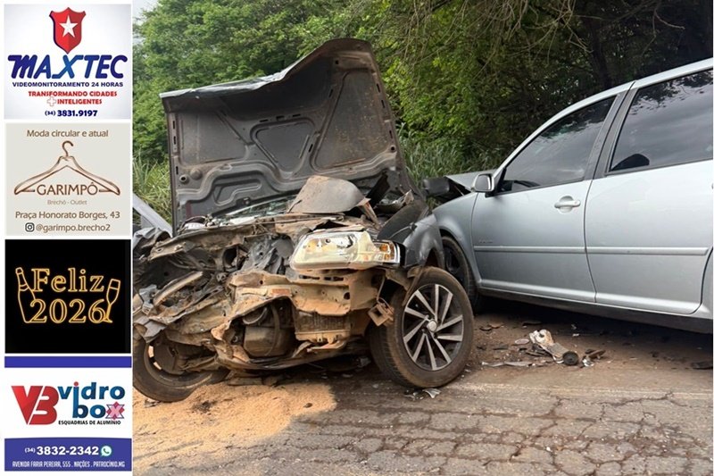 COLISÃO FRONTAL NA BR-365 ENTRE PATROCÍNIO E GUIMARÂNIA DEIXA QUATRO FERIDOS