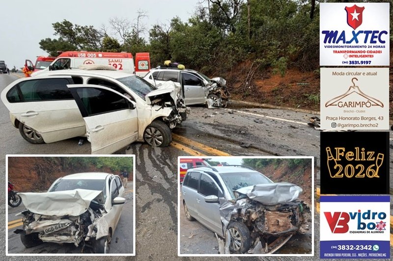 COLISÃO FRONTAL ENTRE GOL E SPACEFOX DEIXA UM MORTO E 7 FERIDOS NA BR-365