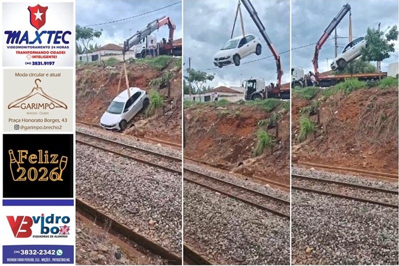 ANO COMEÇA COM UM CARRO QUERENDO ENTRAR NOS TRILHOS EM PATROCÍNIO