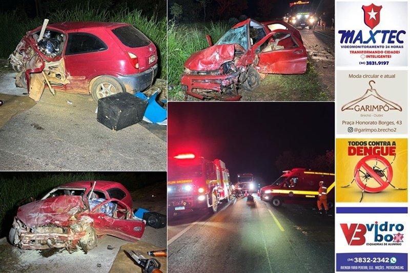 COLISÃO FRONTAL NA BR-365 DEIXA 4 MORTOS E 2 FERIDOS PRÓXIMO AO TREVO DE COROMANDEL