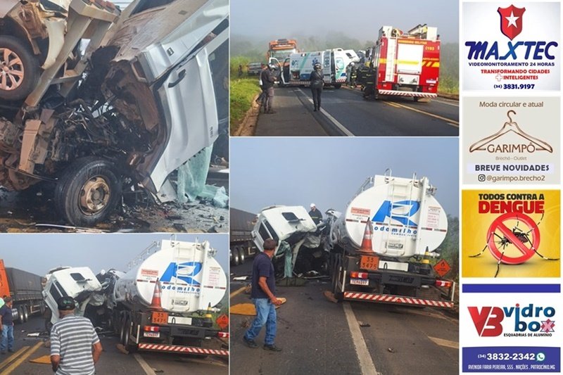 COLISÃO FATAL ENTRE CAMINHÕES E VEÍCULO LEVE NA BR-365 DEIXA DUAS VÍTIMAS