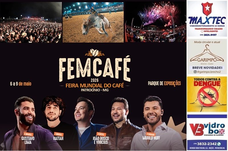 FEMCAFÉ 2026: PROGRAMAÇÃO COMPLETA, HORÁRIO DOS SHOWS, RODEIOS E ATIVIDADES DO AGRONEGÓCIO; VEJA!