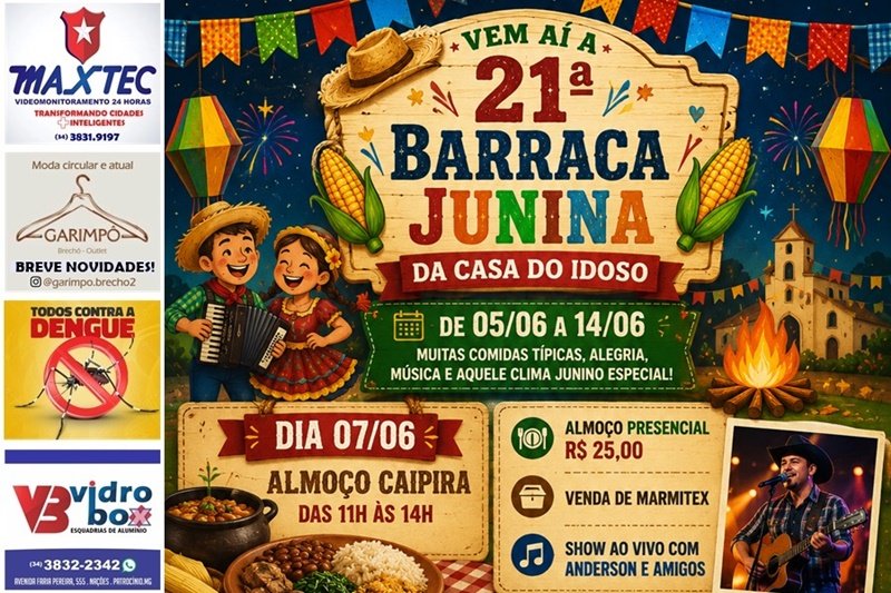 CASA DO IDOSO PREPARA 21ª EDIÇÃO DA TRADICIONAL BARRACA JUNINA COM ALMOÇO CAIPIRA E MÚSICA AO VIVO