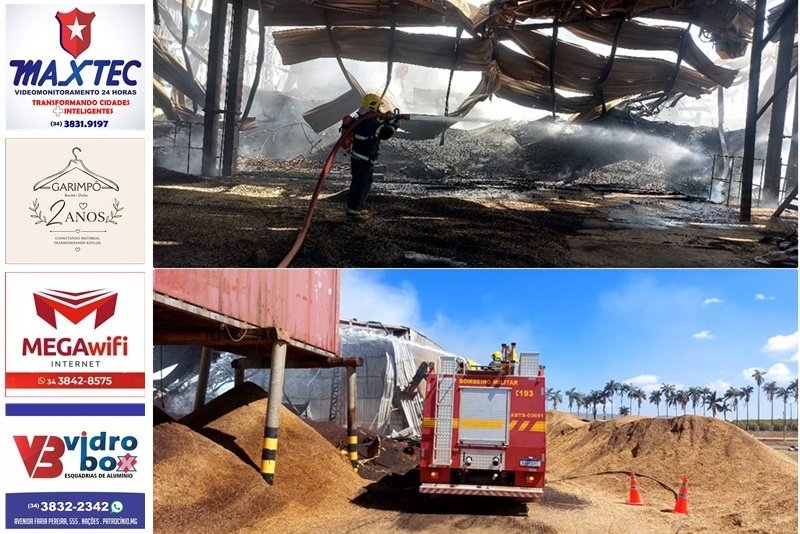 INCÊNDIO DESTRÓI BARRACÃO DE BENEFICIAMENTO DE CAFÉ EM FAZENDA NO MUNICÍPIO DE PATROCÍNIO