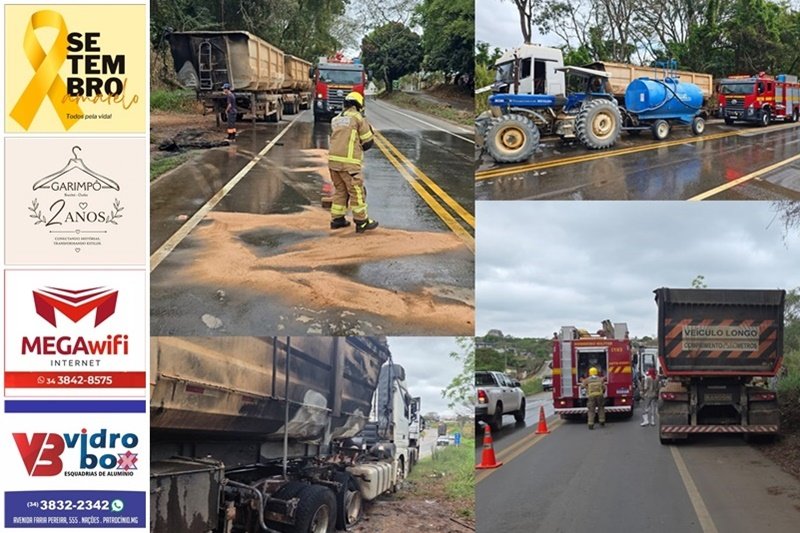 INCÊNDIO ATINGE CARRETA COM QUASE 47 TONELADAS DE SORGO NA MG-230, PRÓXIMO AO DISTRITO DE SALITRE DE MINAS
