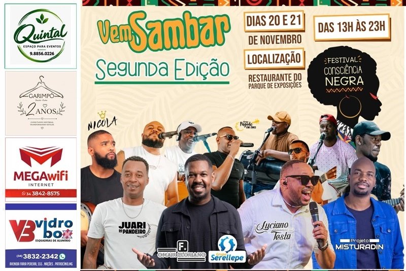 VEM SAMBAR CHEGA A SUA 2ª EDIÇÃO COM DOIS DIAS DE MÚSICA, CULTURA E SOLIDARIEDADE EM PATROCÍNIO