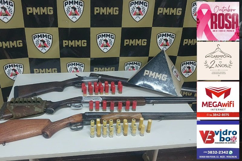 POLÍCIA MILITAR APREENDE ARMAS DE FOGO E MOTOCICLETA ADULTERADA NA ZONA RURAL DE PATROCÍNIO