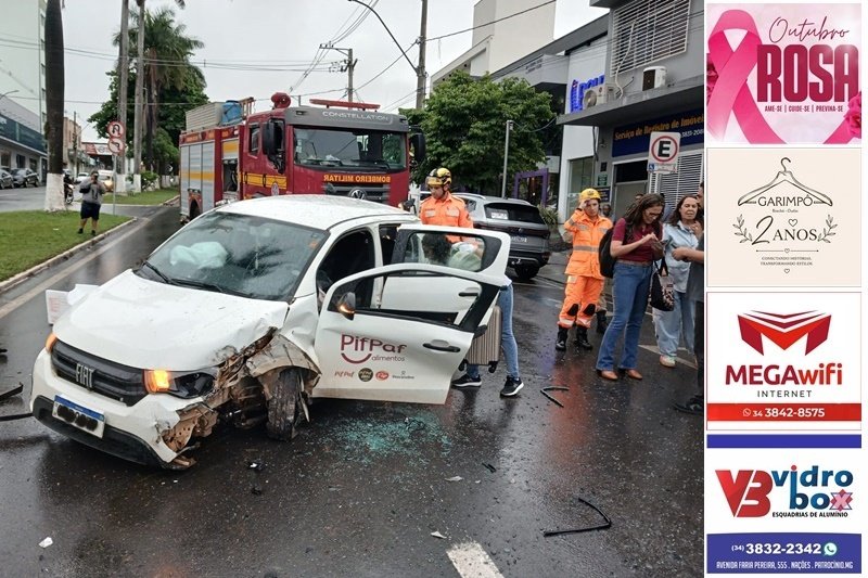 CARRO SAI DE CONTROLE NA FARIA PEREIRA, BATE EM PALMEIRA E MOTORISTA É LEVADA AO PRONTO-SOCORRO