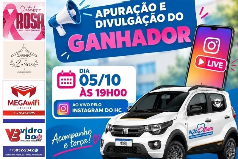 AÇÃO DO BEM EM BENEFÍCIO DO HOSPITAL DO AMOR ANUNCIA APURAÇÃO DO GANHADOR DE MOBY 0 KM EM TRANSMISSÃO AO VIVO